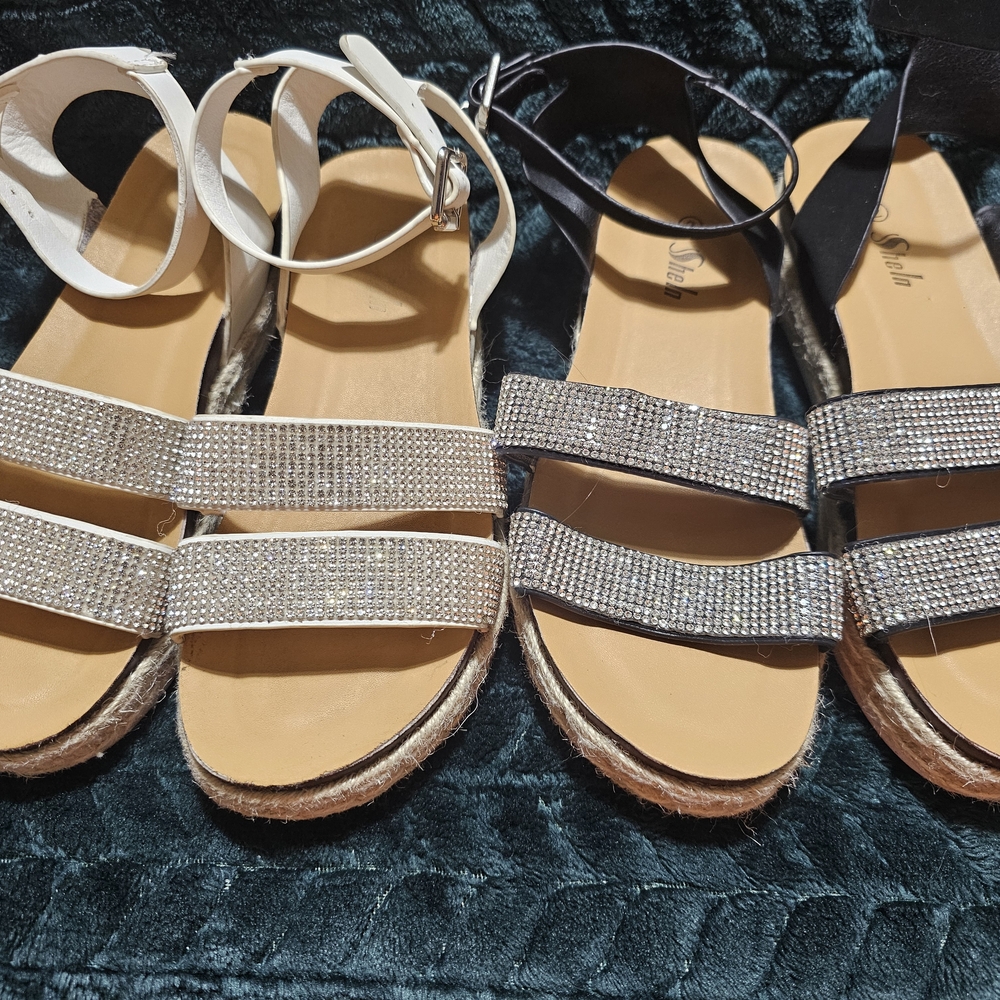 SHEIN Rhinestone Sandals - Black and White